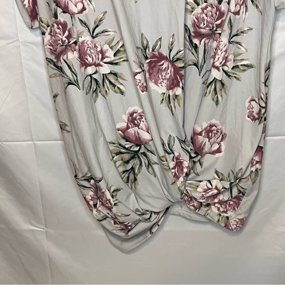 REBORN J Grayish Floral Side Tie Shirt Soft Sleeve Feminine Modest Size Medium - Picture 2 of 12